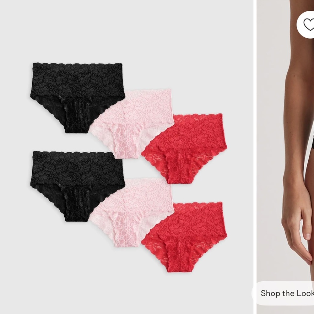 Quince StretchLace Cheeky Brief 6-Pack Black/Pale Pink/Ruby Sz S NEW